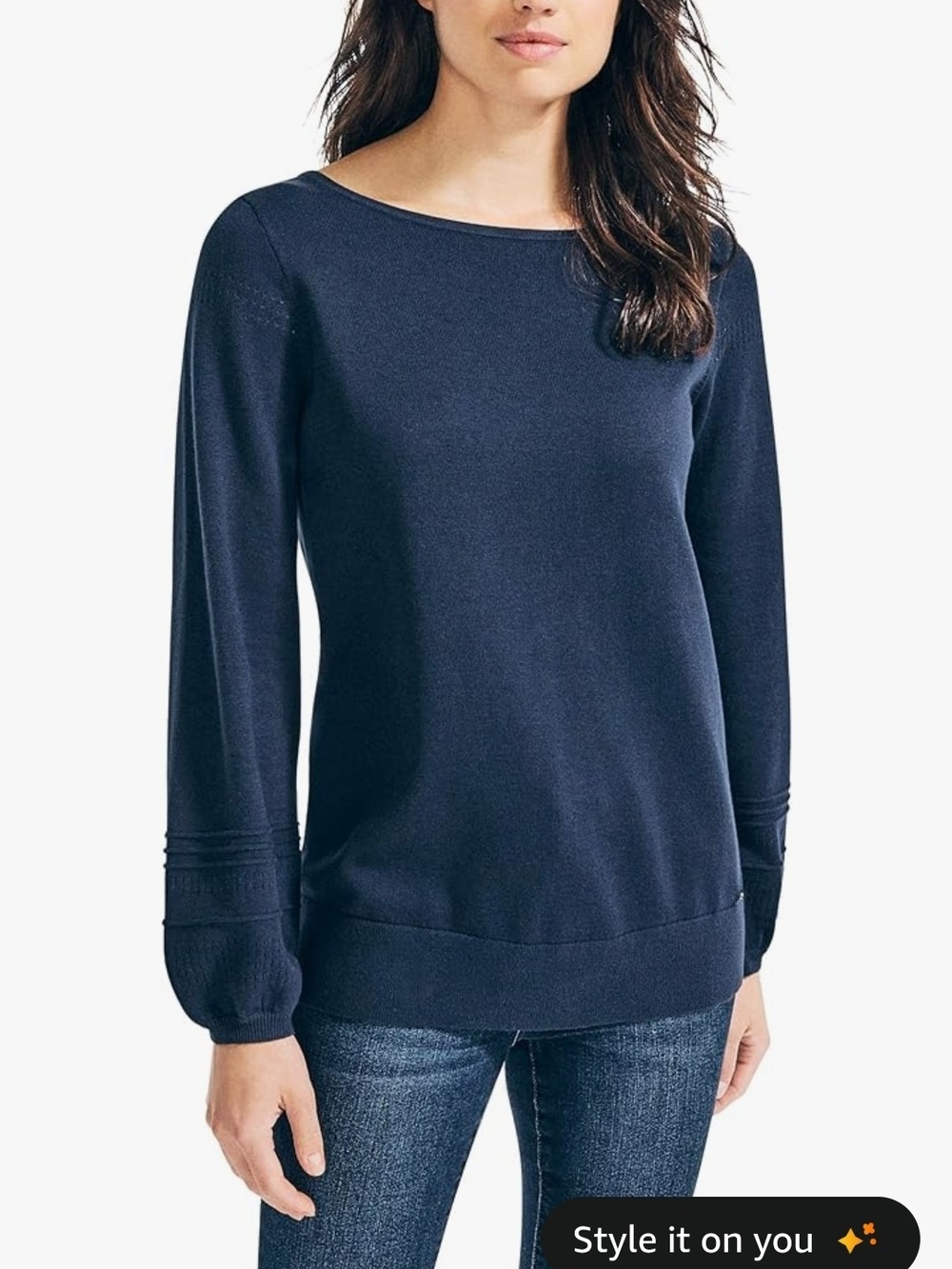 Nautica Navy Boat Neck Lightweight Knit Sweater 100% Cotton